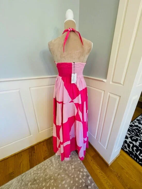 SWF Tipping Point Midi Halter Dress 100% Cotton Poplin Pink Flowy NEW NWT Medium - Picture 9 of 11